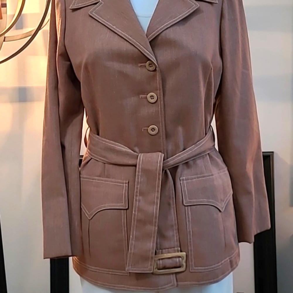 Anne Klein Light Brown Belted Blazer - Picture 13 of 16
